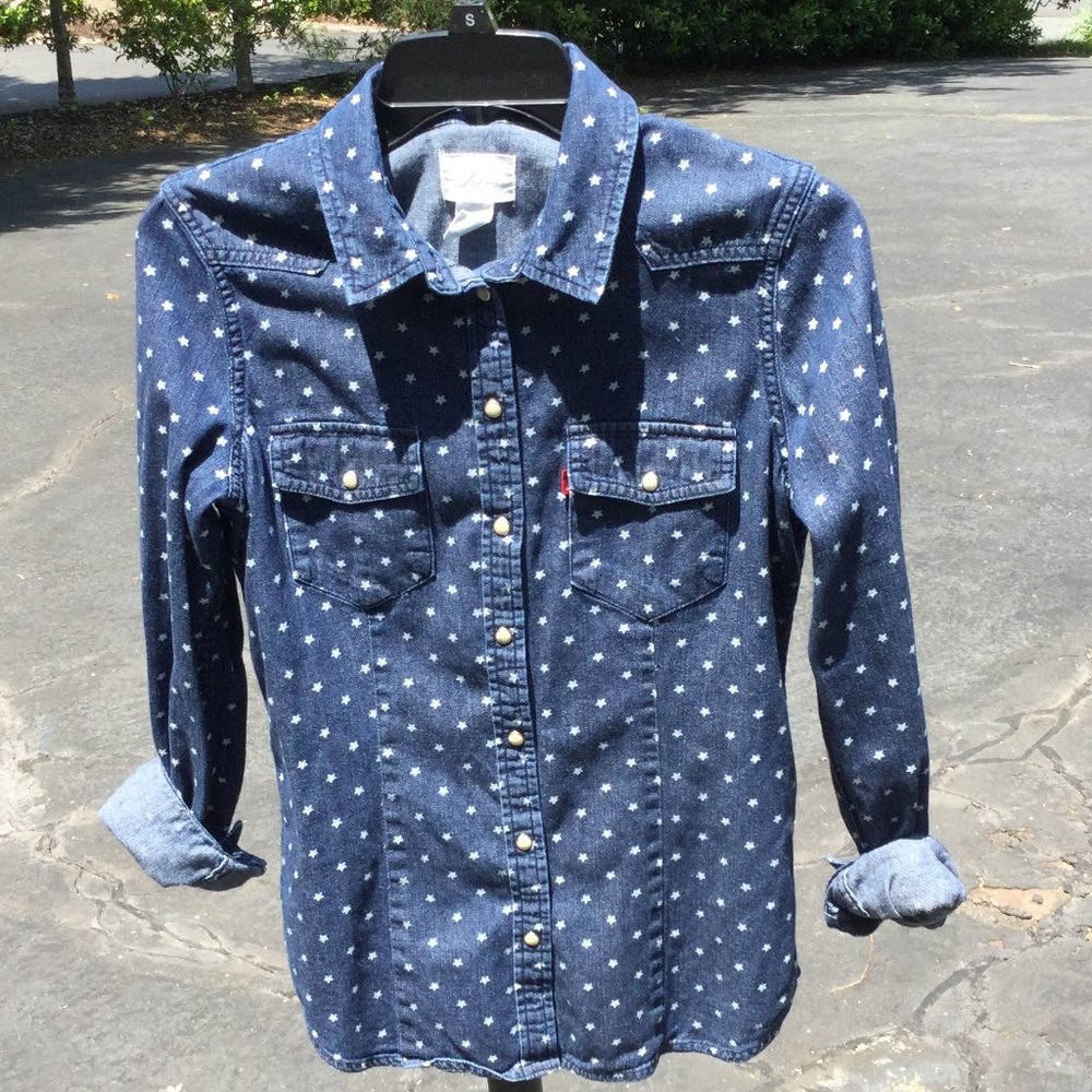 Levis Whiite Stars on Blue Denim Shirt